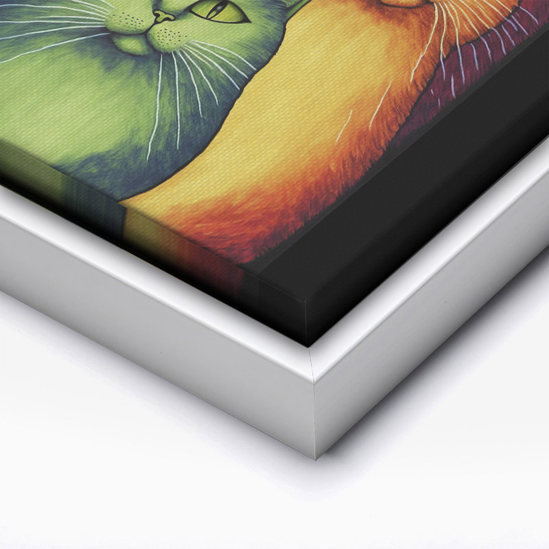 Rainbow Cats, Canvas, White Framed, 11"H x 14"W