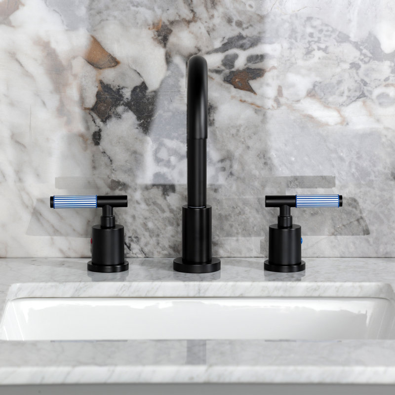 Kingston Brass Synchronous Two-Handle 3-Hole Deck Mount Widespread Bathroom Faucet with Brass Pop-Up Drain, Matte Black