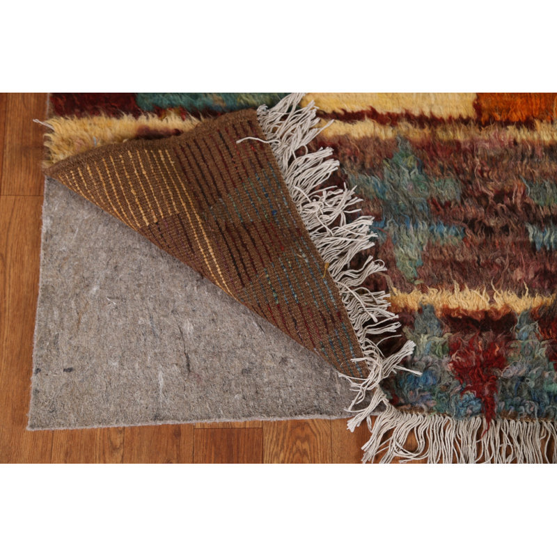 Tapis orange / jaune en laine noué à la main de conception unique 5 pi 5 po x 7 pi 10 po New Age