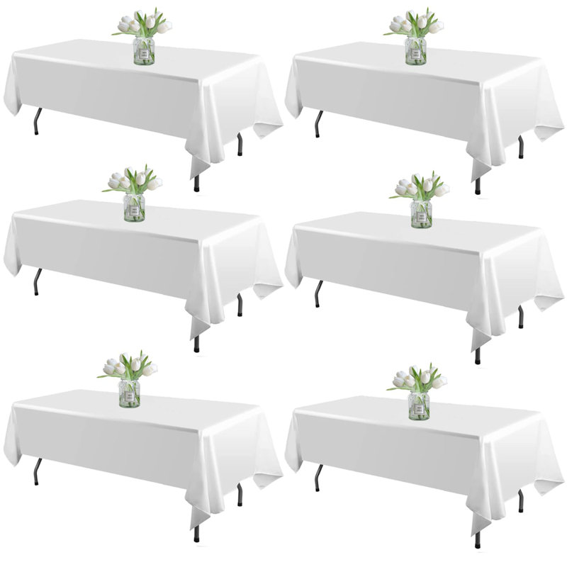 Paquet de 6 nappes blanches rectangulaires de 60 x 102 po, nappe en polyester pour 6 tables rectangulaires, housses de table lavables et infroissables pour fête, banquet de mariage