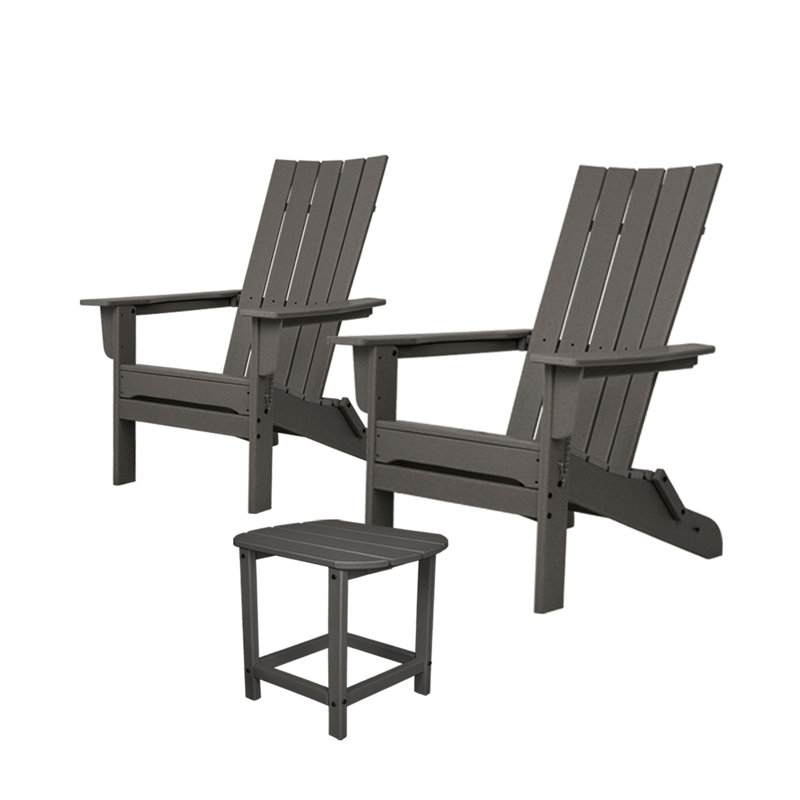 Durapatio Adirondack Chair 2 Foldable Set With Table, Gray