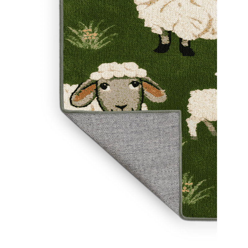  Tapis lavable avec moutons et agneaux, Carré 4 pi