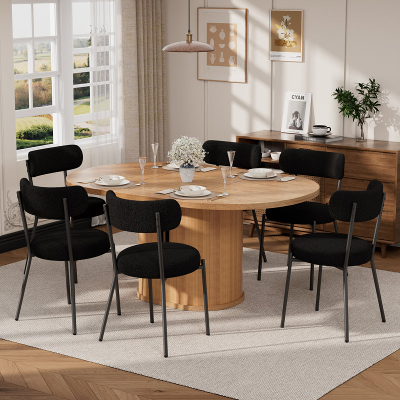 Ensemble de table de salle à manger ovale 59 po et chaises en tissu, bois naturel et métal, ensemble de salle à manger moderne pour la cuisine
