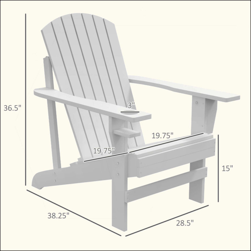 Wooden Adirondack Chair, Outdoor Patio Lawn Chair With Cup Holder, Weather Resistant Lawn Furniture, Classic Lounge For Deck, Garden, Backyard, Fire Pit