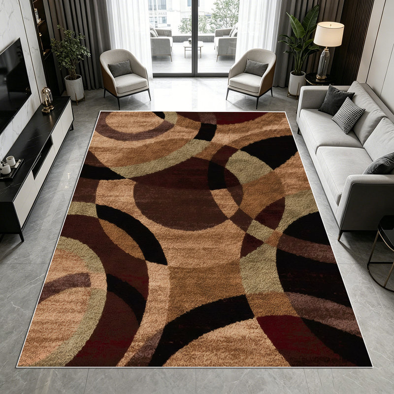 1PC Geometric Overlapping Circle Abstract Vintage Brown area rugs for Living Room, Soft and Comfortable, Suitable for all seasons, easy-to-maintain, machine washable Indoor floor mat, Under Table Farmhouse suitable for dining room, bedroom, entryway,