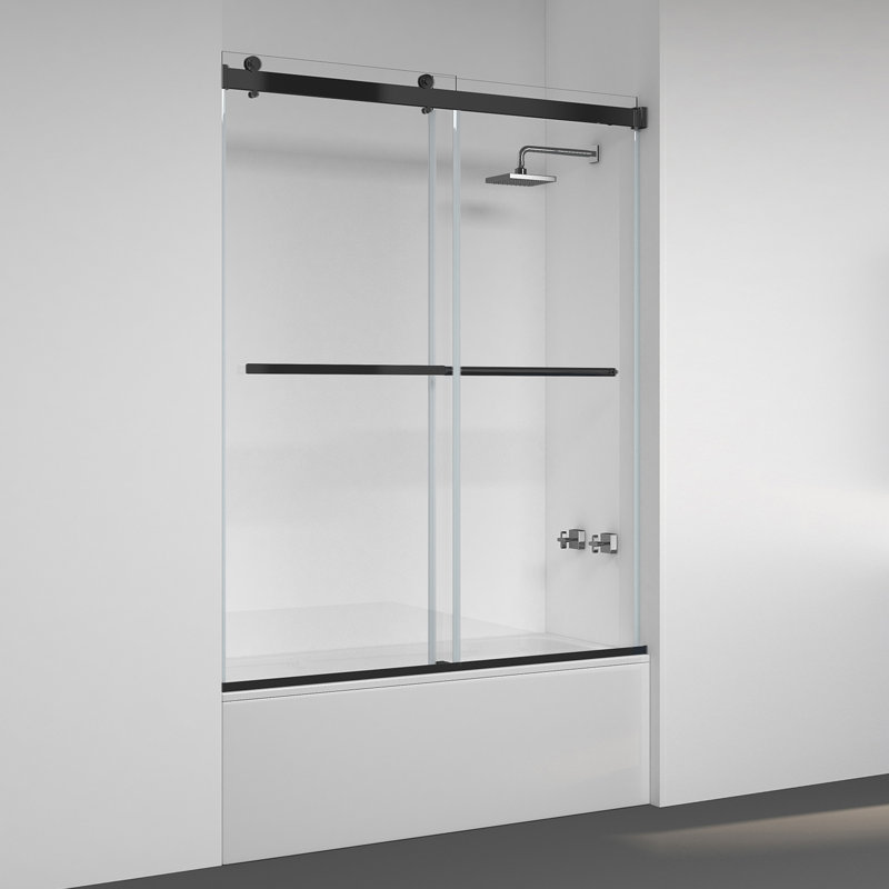 Porte de baignoire coulissante double sans cadre Spezia l 56 po x H 58 po Spezia, Noir mat