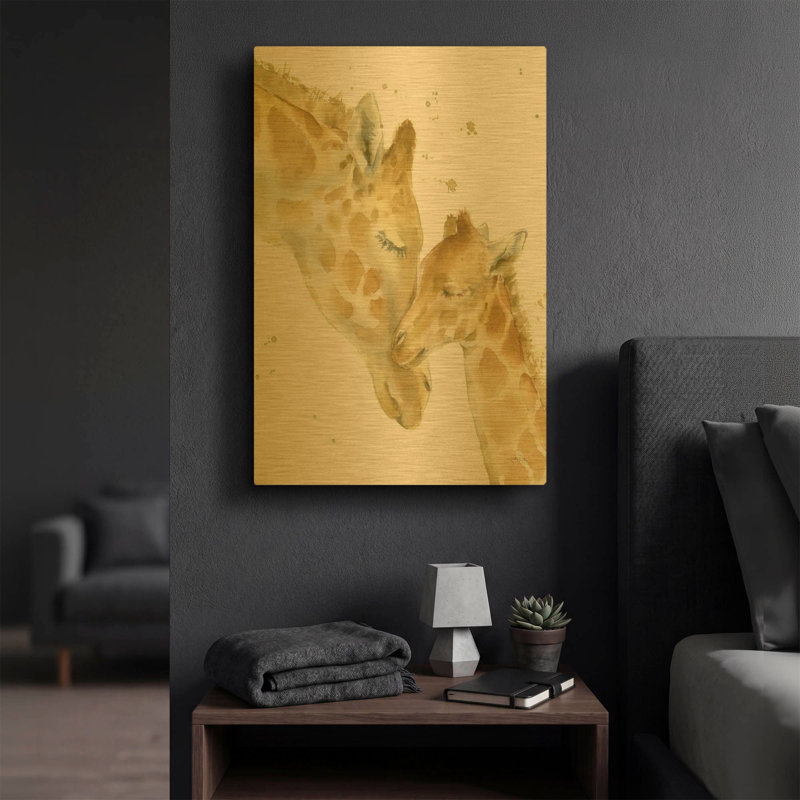«Giraffe Love» par Katrina Pete, art mural en métal doré, 16 po x 24 po, 16 po x 24 po