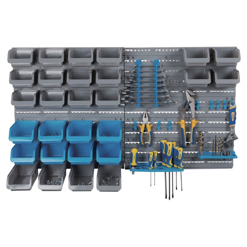 44 Piece Wall Mountable Tools, Screws and Bits Storage Organiser Set