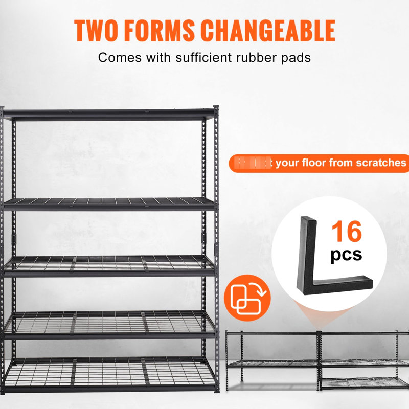 Étagère de rangement réglable à 5 niveaux, capacité de 907 kg (2000 lb), structure métallique noire robuste pour sous-sol, buanderie et garde-manger.