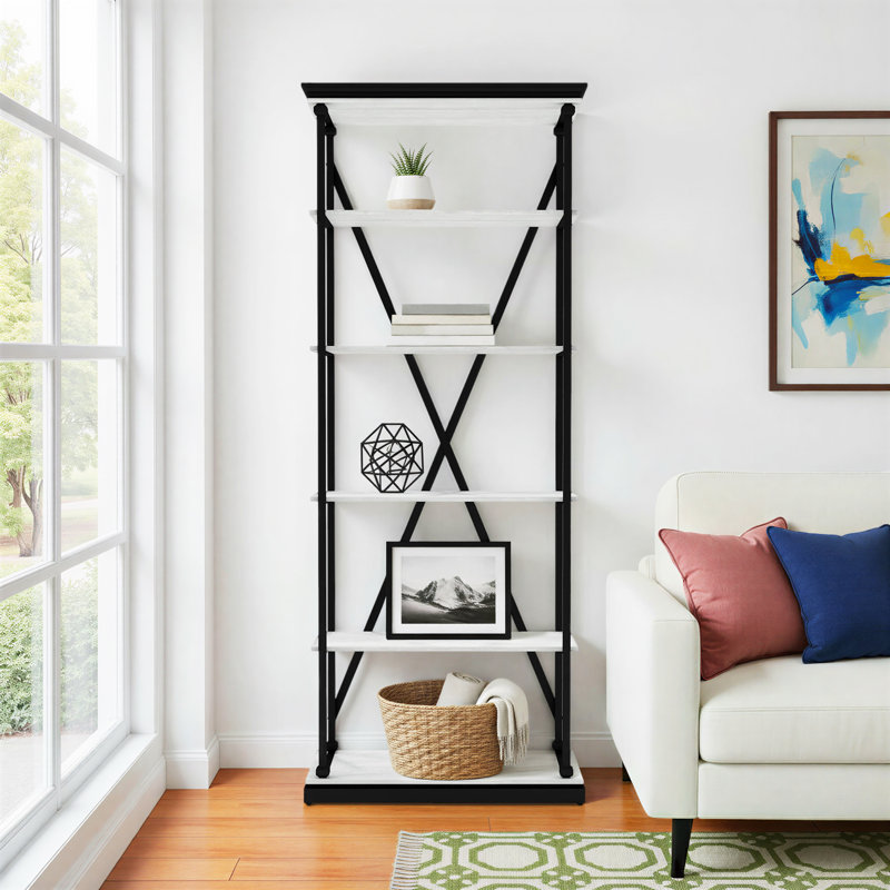 Calton 84.25" H x 33.88" W Steel Etagere Bookcase, Black/Antique White