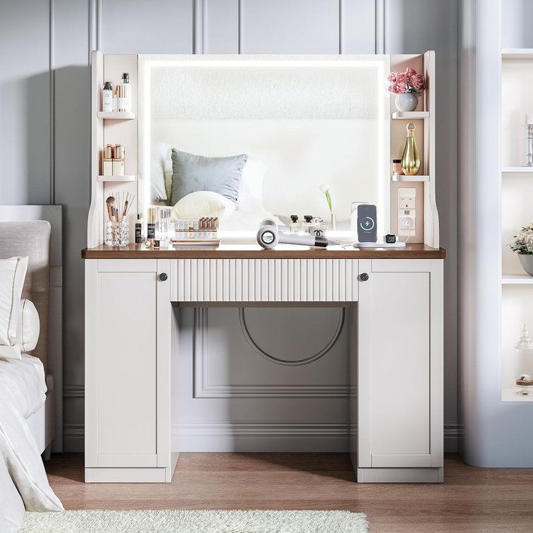 Dressing Table With Mirror And Drawers With Adjustable Brightness