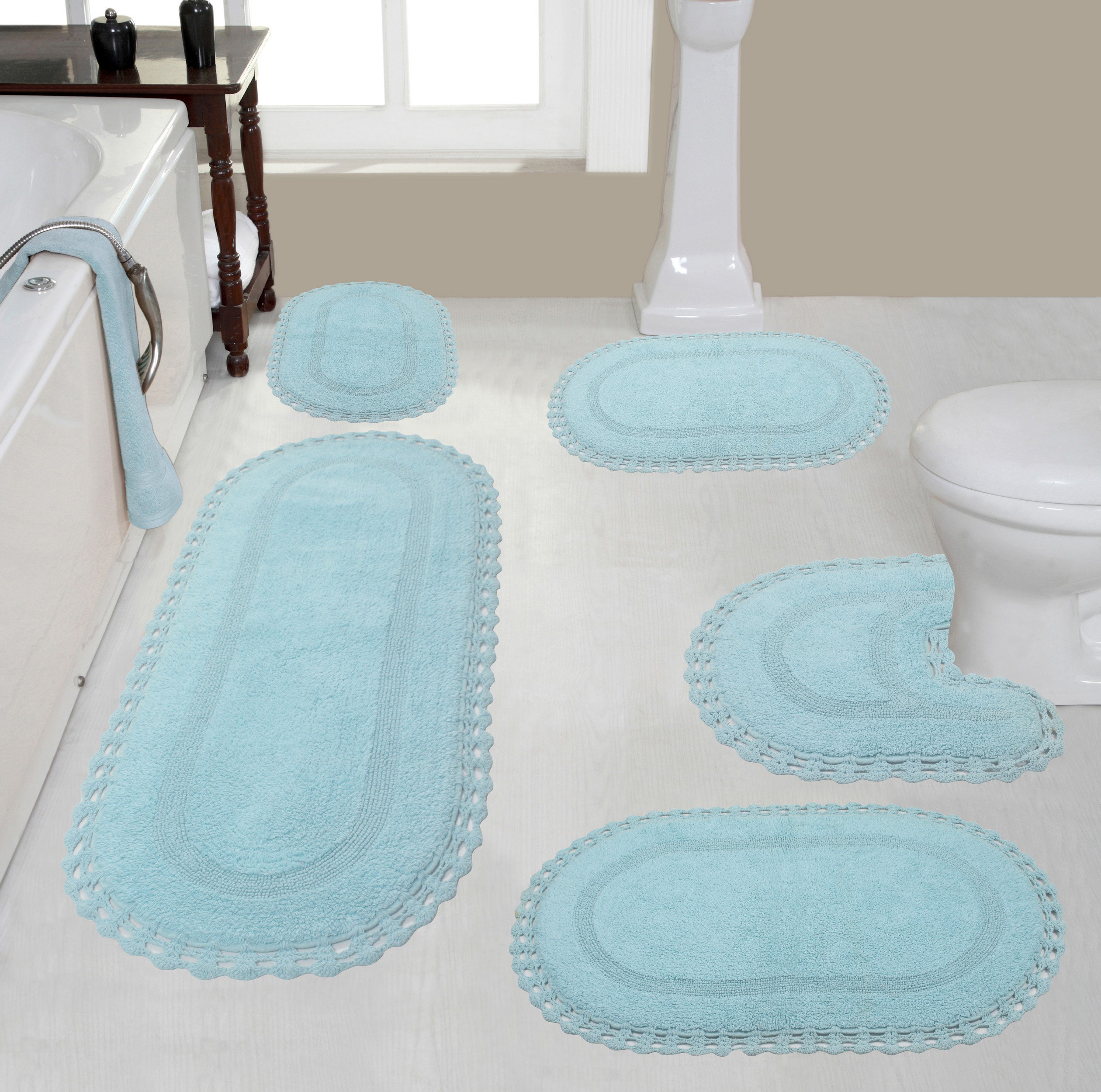 Crochet Absorbent Cotton Soft Reversible Bath Rug Set One Allium Way Color: Aqua