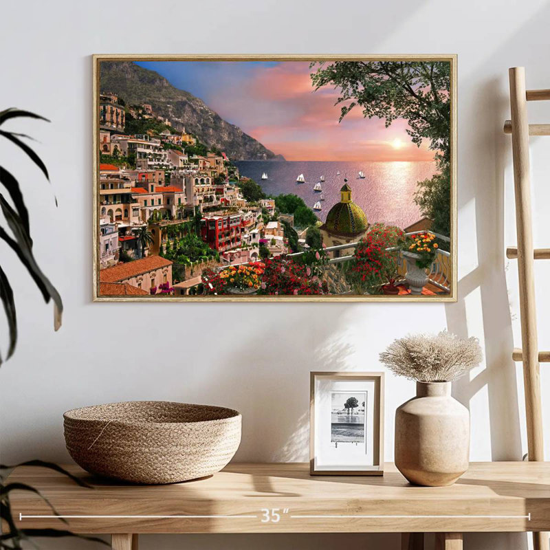 Bord de mer Positano, Cadre flottant en bois naturel, 25 po x 17 po