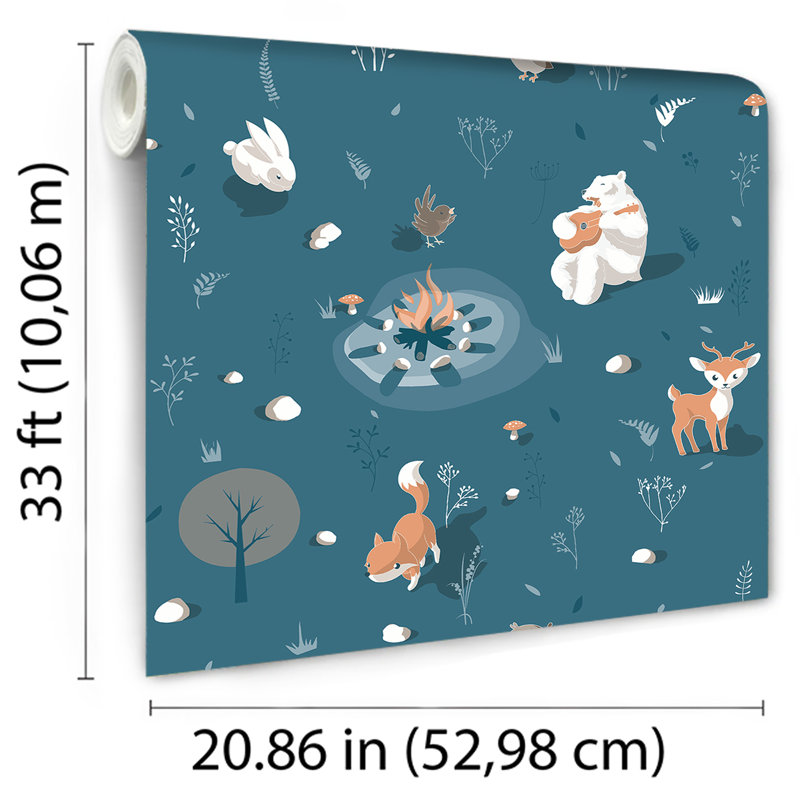 Papier peint Woodland Friends, Bleu