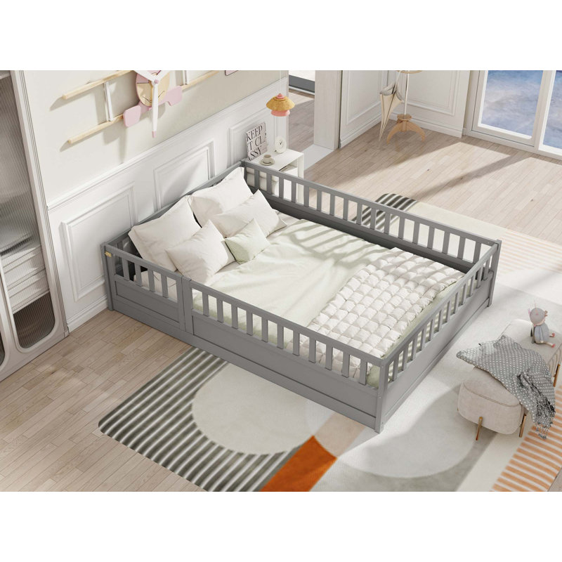 Etian Floor bed, integral construction with super high security barrier, door, children's floor bed frame, Montessori children's floor bed