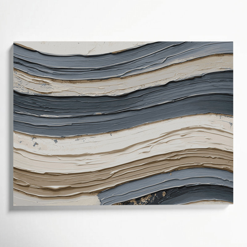 Art mural horizontal sur toile rayée gris pierre, H 24 po x l 36 po