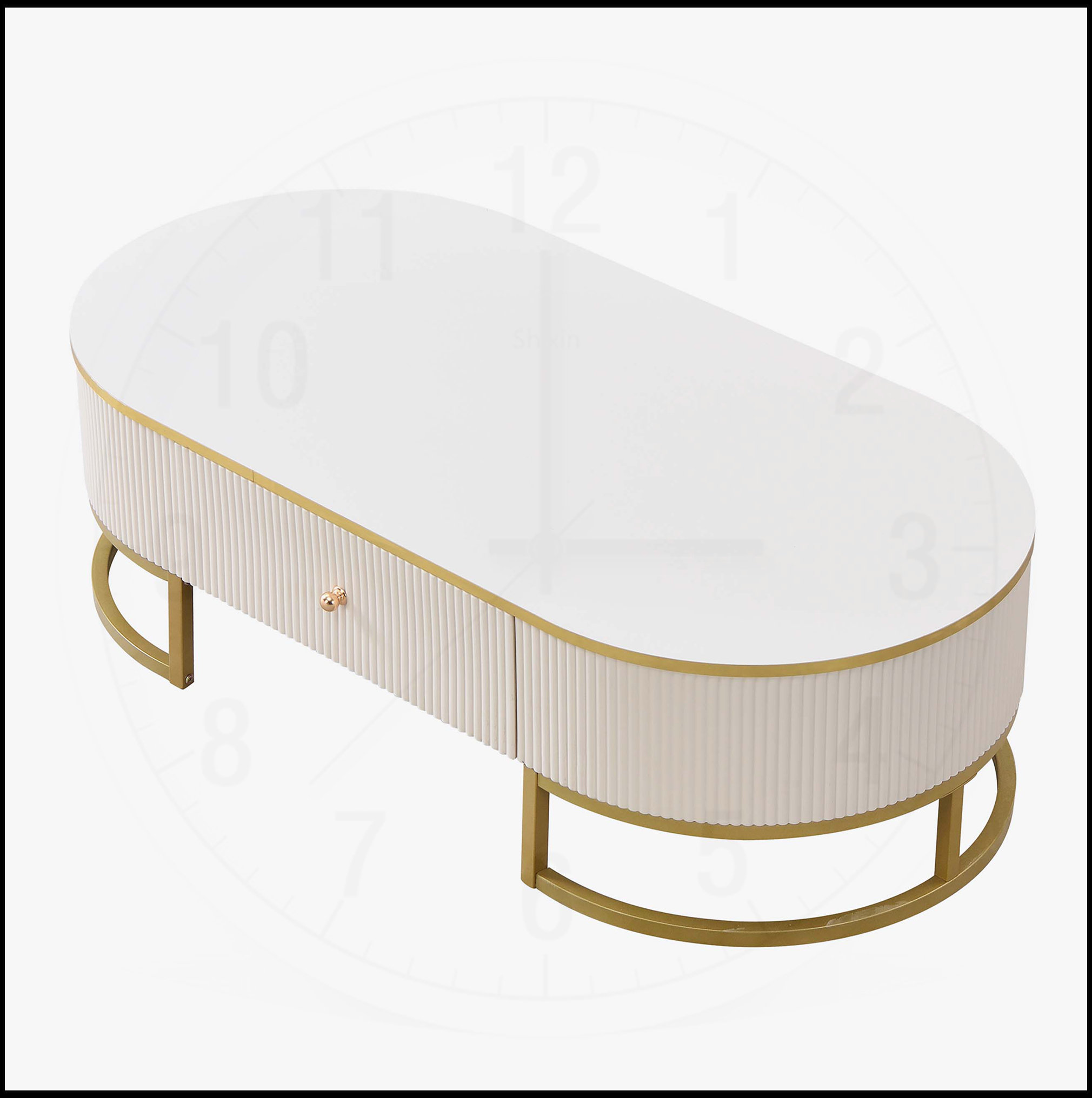 Everly Quinn Modern Oval Coffee Table with Drawers, Curved Profile ...