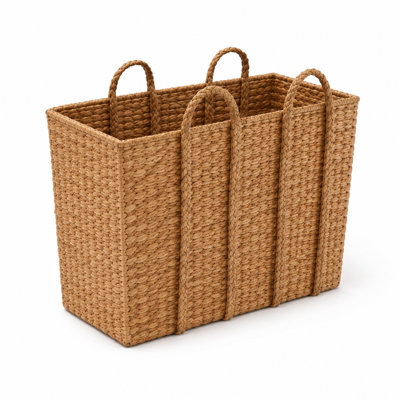 Cole and Grey Seagrass Handmade Woven Brown Decorative and Functional Storage Basket with Braided Handles