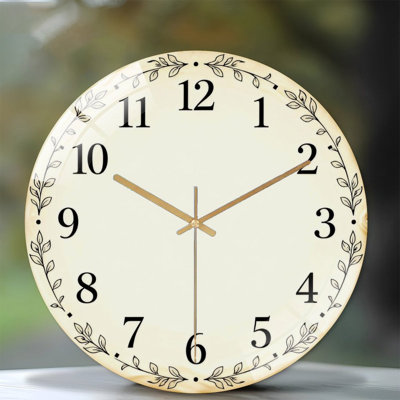 12" Round Tempered Glass Wall Clock with Silent Quartz Movement