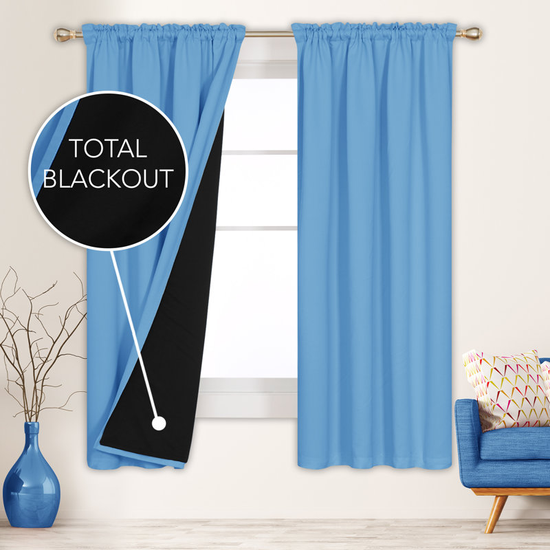 Deconovo 100 Percent Blackout with Liner Rod Pocket Curtain Panel Pair, 52" W x 45" L, Sky Blue