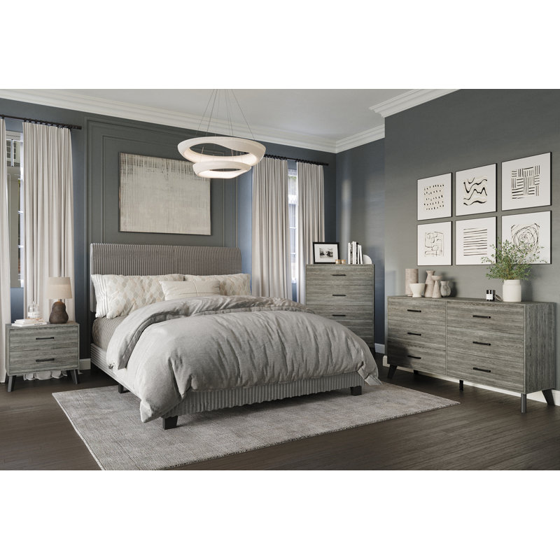 Pravesh Corduroy 4-pieces Bedroom Set, Queen, Gray/Dark Gray