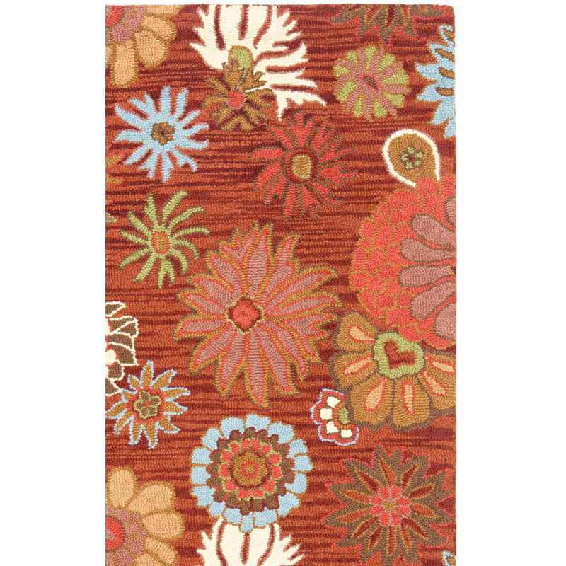 Emrick Hand Hooked Wool Floral Rug, Square 6'