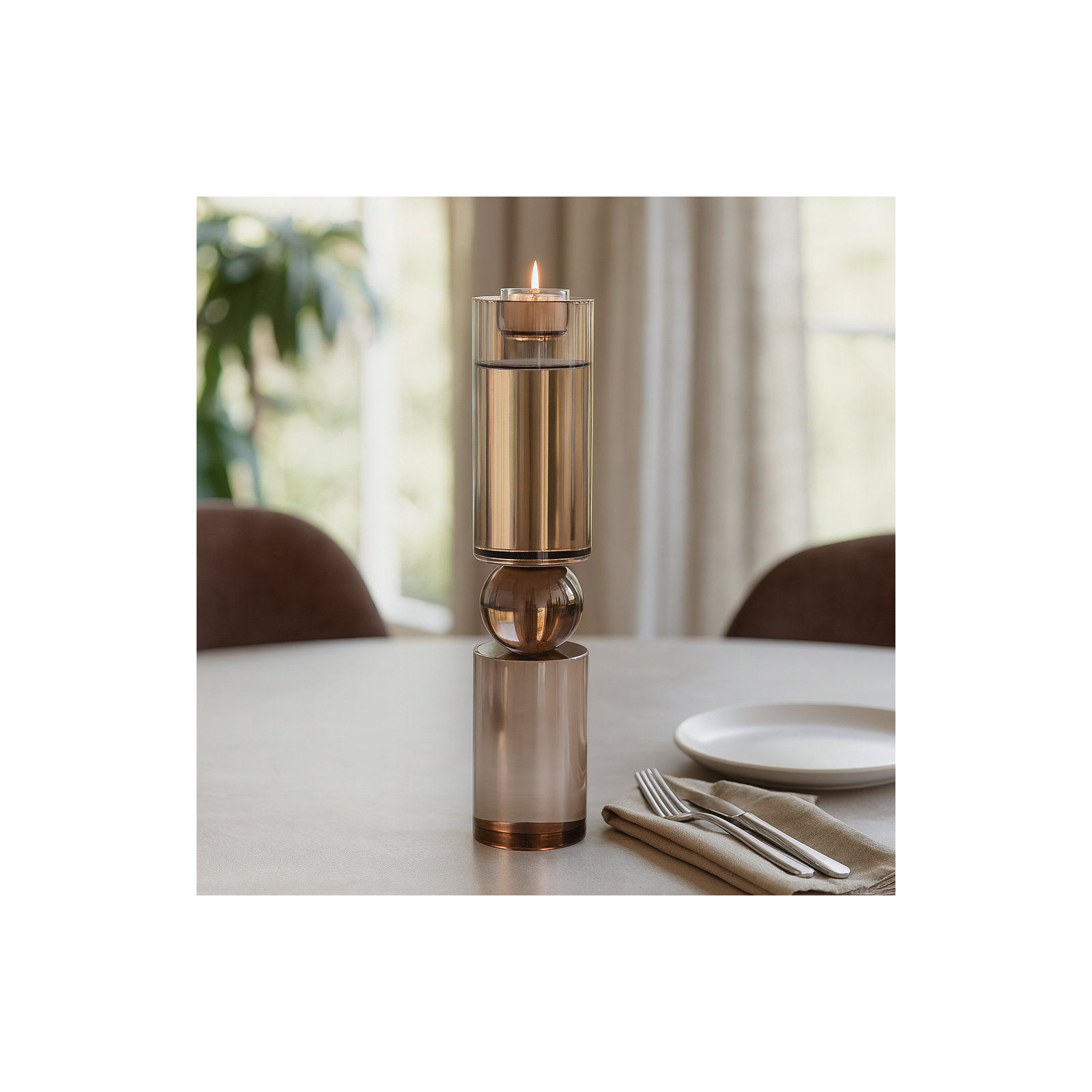 Joss & Main Riter Crystal Candlestick, 15" H x 3" W x 3" D, Bronze
