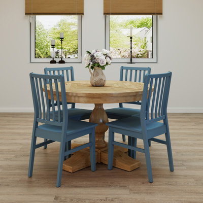 5-Piece Dining Set Mid-Century Modern Wooden Table & Upholstered Chair Set For Home, Kitchen, Dining Room