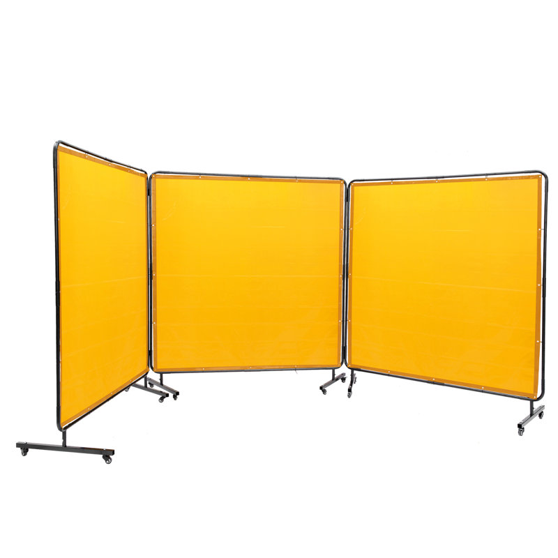Welding Screen with Frame, 6' x 6' 3 Panel Welding Curtain Screens, Yellow, 72" H x 216" W x 2.28" D