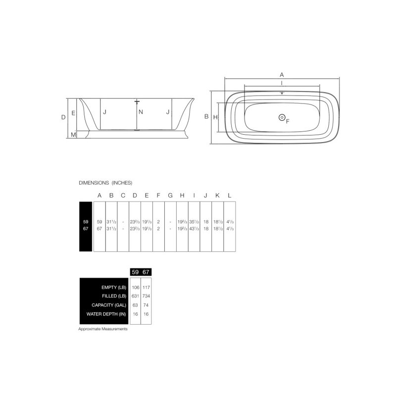59'' x 31'' Soaking Acrylic Bathtub, White