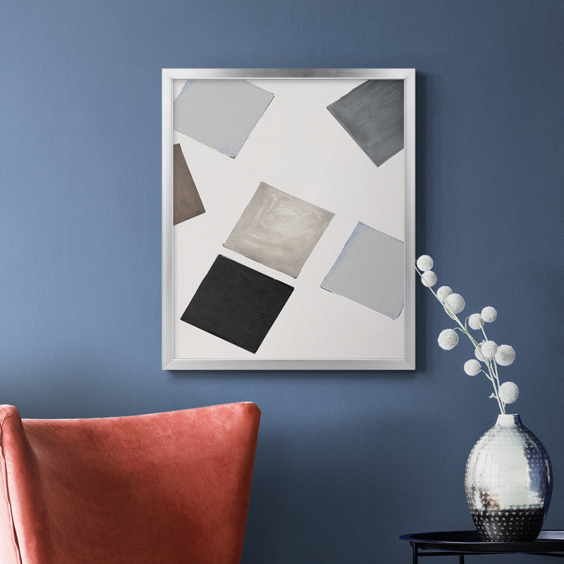 «Block Encounter Revisit I», toile encadrée de qualité supérieure - prête à être accrochée, H 24 po x l 20 po, Argent
