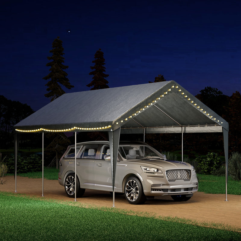 Abri d'auto 12 x 20 Carports résistant, résistant à la pluie et à l'abri des rayons UV, garage portable pour voiture, tente de bateau, gris / blanc / jaune