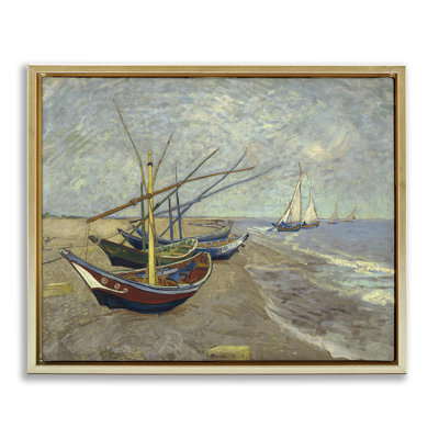 Art mural sur toile flottant avec bateaux de pêche classiques sur la plage par one1000paintings