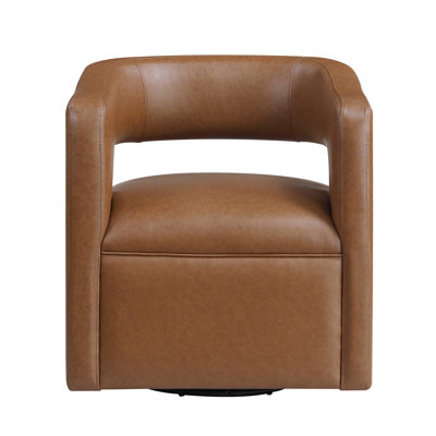 Modern Accent Chair 1Pc Faux Leather Upholstery Metal Swivel Base Contemporary Living Room Furniture Luxurious Comfort Barrel Back