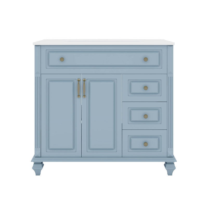 Meuble-lavabo 36 po avec lavabo 36 po - Comprend un tiroir rabattable, 3 tiroirs et 2 portes, un rangement moderne
