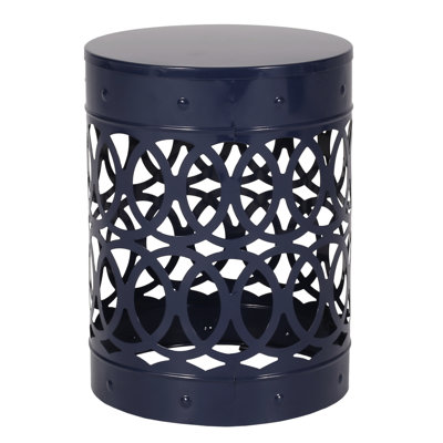 Modern Outdoor Metal Side Table - Large. Navy Blue, Iron Cut Construction. Powder-Coated, No Assembly. 13.97"X13.97"X18.3", 4.62 Lb Large Table, Modern. Pattern. Powder-Coated Frame, 13.97In X 18In,
