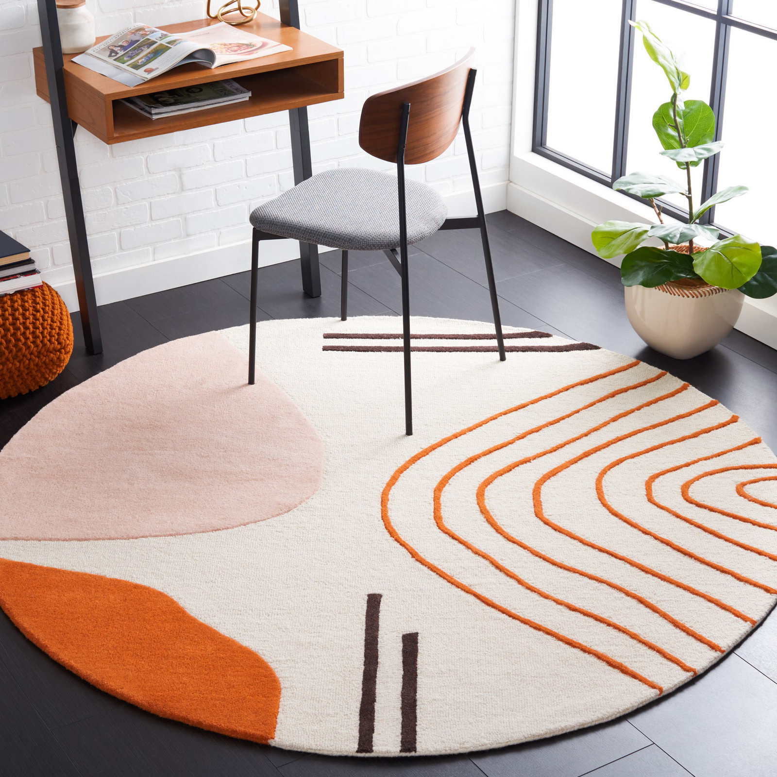 Felipe Ivory Rust Hand-Woven Abstract Wool Rug, Round 8'