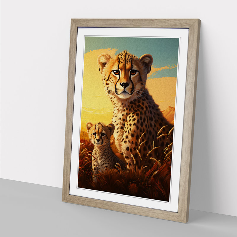 Cheetah Dadaism No.2 - Single Picture Frame Print on Wood, Oak Framed, 64cm H x 46cm W x 2cm D
