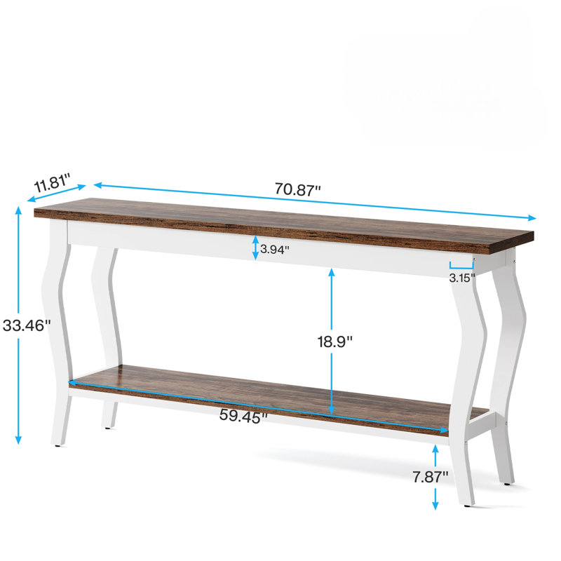 Console rétro de 70,9 po de style français avec canapé très long et 2 tablettes