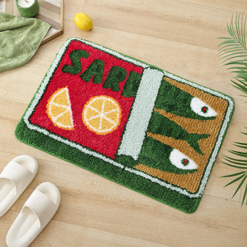  Green Sardine Can Bath Mat, Soft Washable Rug Non Slip Cute Kitchen Bath Mats, Funny Cartoon Fish And Lemon Bathroom Rugs For Bedroom(30''x20'')