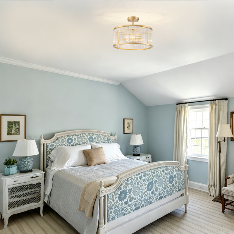 Drum Ribbed Glass Semi Flush Mount