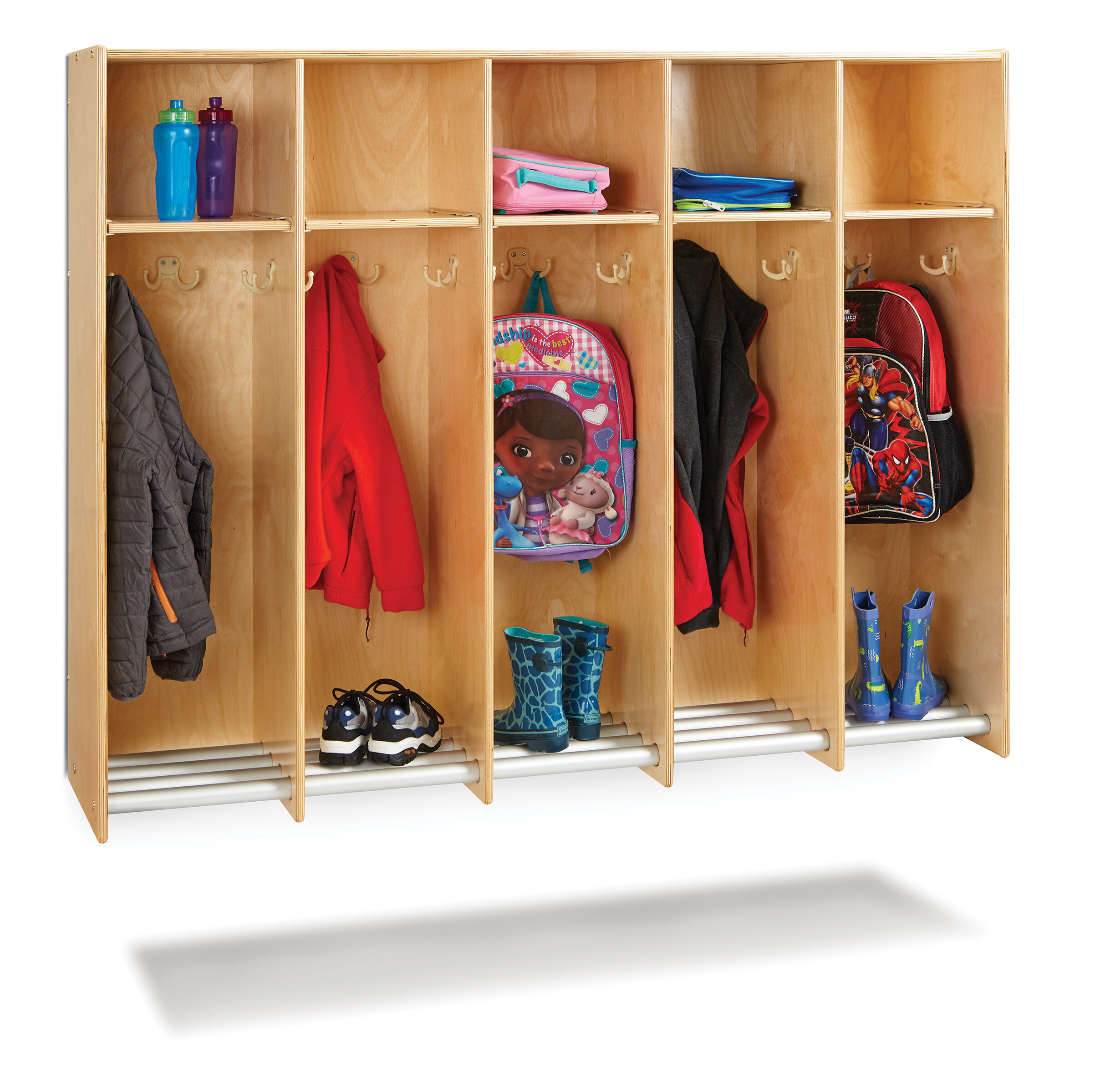 Ecr4kids 8-Compartment Mobile Backpack Storage Cabinet, Classroom Furniture, Grey Wash