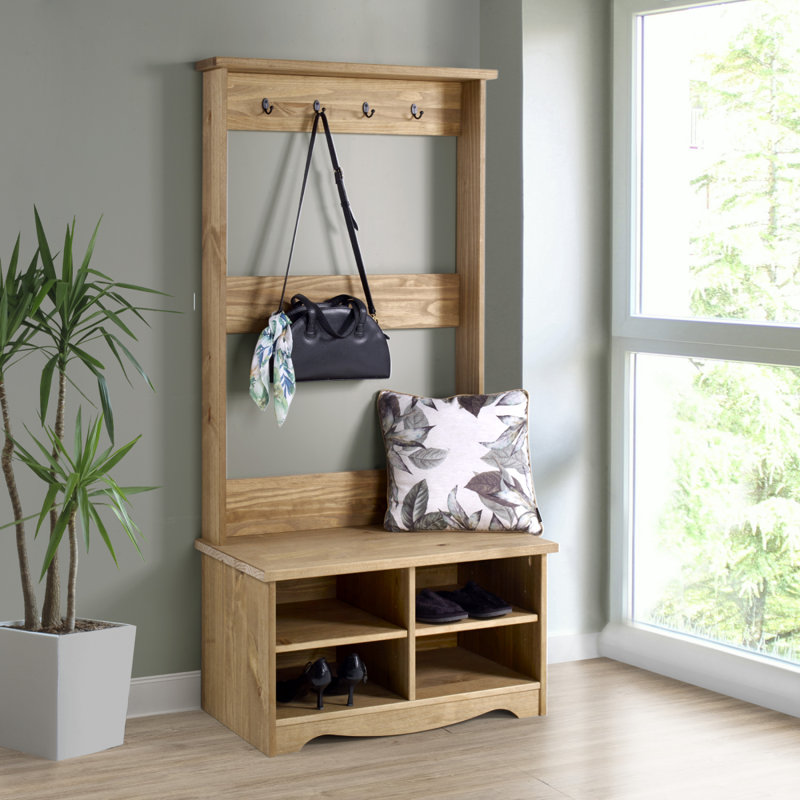 Cortavious Hall Tree 31.5'' Wide with Bench and Shoe Storage, brown 