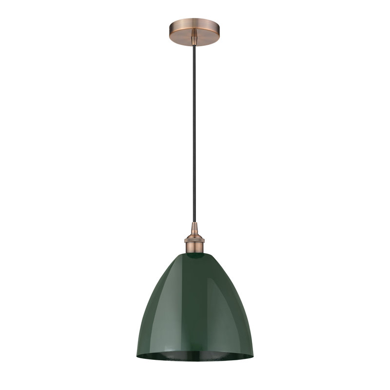Luminaire suspendu conique 1 lumière, Cuivre antique, Vert, H 14,75 po x l 12 po x P 12 po