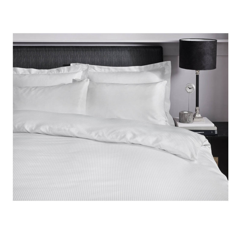Satin Stripe 300 Thread Count Fitted Sheet, Single (3'), White