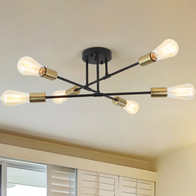 Dorae 6 - Light Dimmable Sputnik Modern Linear Chandelier Semi Flush Mount Ceiling Light