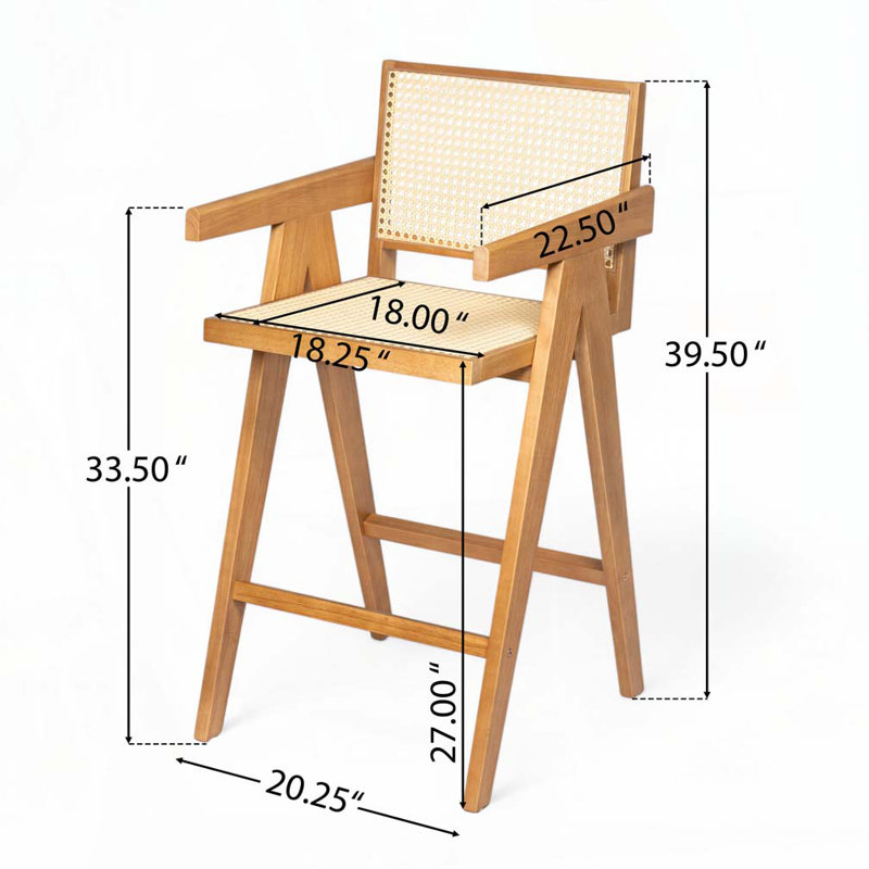 Tabouret de bar avec siège canne, Naturel