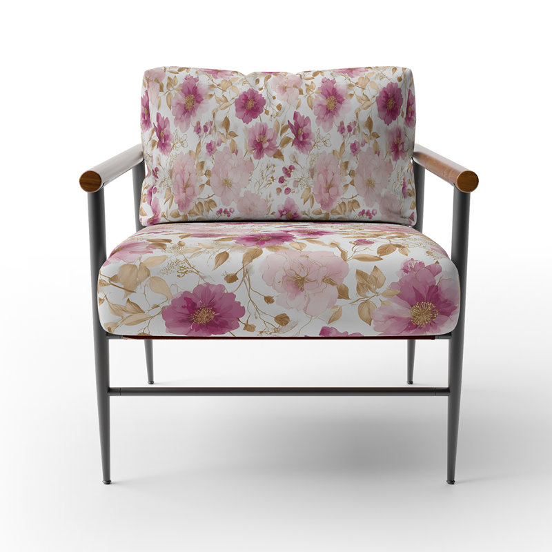 Chaise d'appoint Floral - fauteuil Whisper crème, Bras ronds bruns