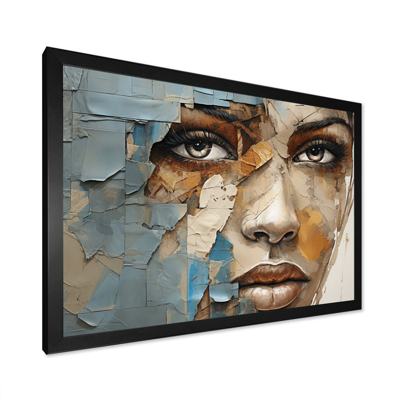 «Paint Collage African Woman I», reproduction d'art sur toile, Cadre simple noir, H 16 po x l 32 po x P 1 po