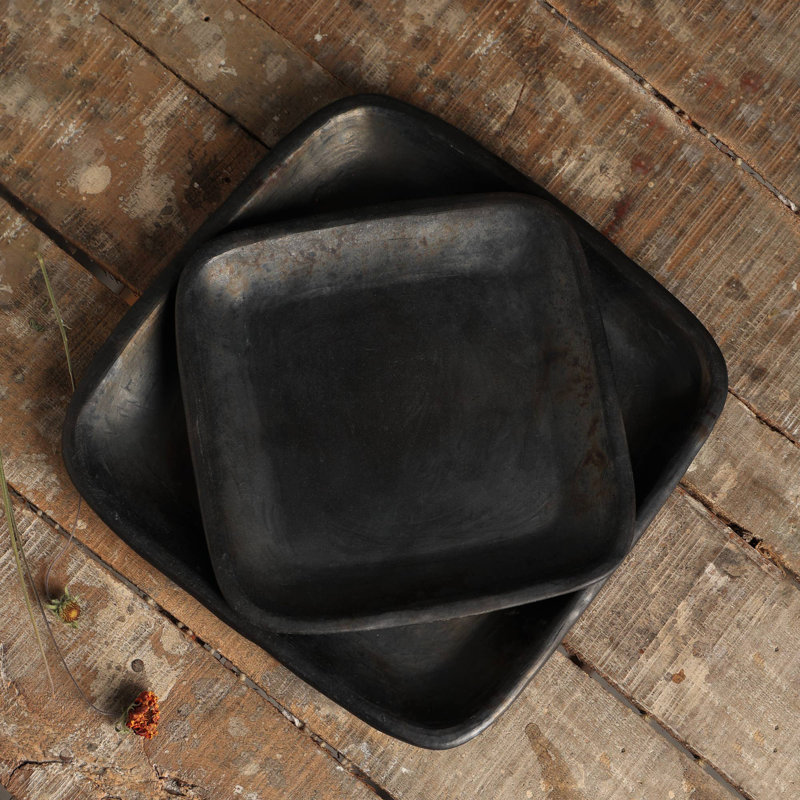 Longpi Pottery Sqaure Platter – 7.5X7.5X1" | Handcrafted Black Clay Serveware